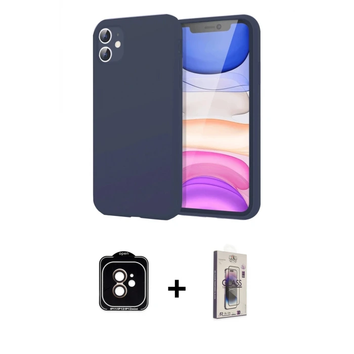 ieg™ iPhone 11 Kılıf Kozmos Yansıma Özel Seri - Siyah Bilvis 3D Cam Ekran Koruyucu + PVD Metal Kamera Lens - TU