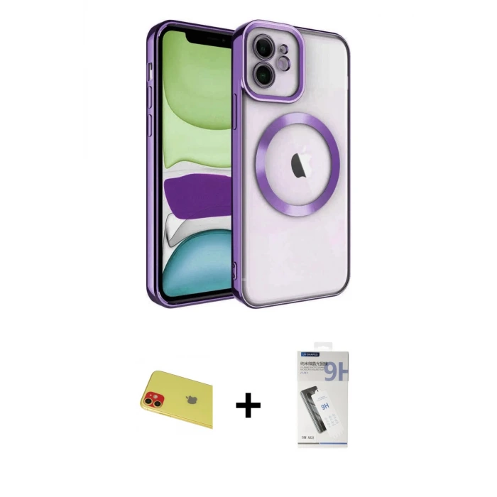 ieg™ iPhone 11 Kılıf Nova Işık Özel Seri - Şeffaf Uv Polymer Nano Ekran Koruyucu + Rainbow Kamera Lens Koruma Cam - KI
