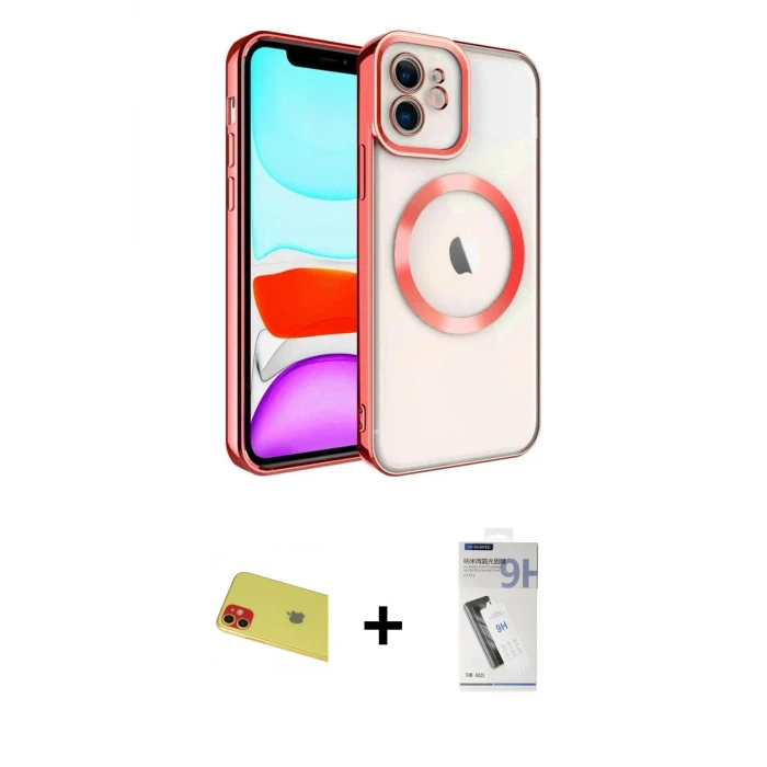 ieg™ iPhone 11 Kılıf Nova Işık Özel Seri - Şeffaf Uv Polymer Nano Ekran Koruyucu + Rainbow Kamera Lens Koruma Cam - KI