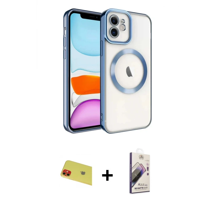 ieg™ iPhone 11 Kılıf Nova Işık Özel Seri - Siyah Bilvis 3D Mat Cam Ekran Koruyucu + Rainbow Kamera Lens Koruma Cam - KI