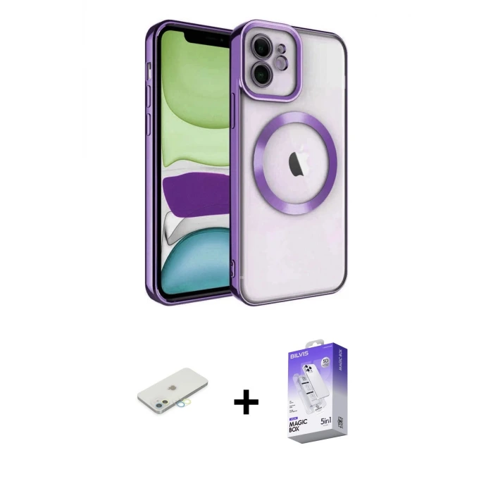 ieg™ iPhone 11 Kılıf Nova Işık Özel Seri - Siyah Bilvis 5in1 3D Magic Cam Ekran Koruyucu + Renkli Kamera Lens Koruma Cam - SI