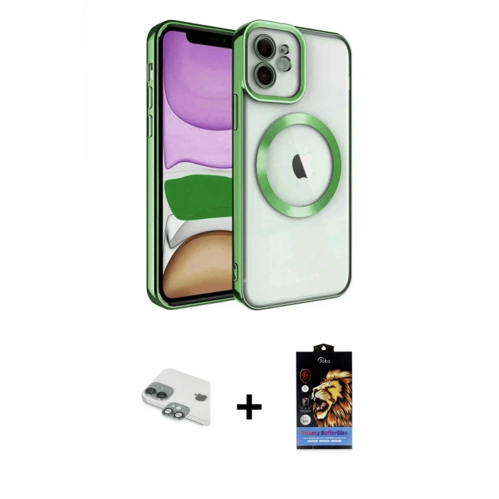 ieg™ iPhone 11 Kılıf Nova Işık Özel Seri - Siyah Buffer Hayalet Cam Ekran Koruyucu + Pers Alüminyum Kamera Lens - YL