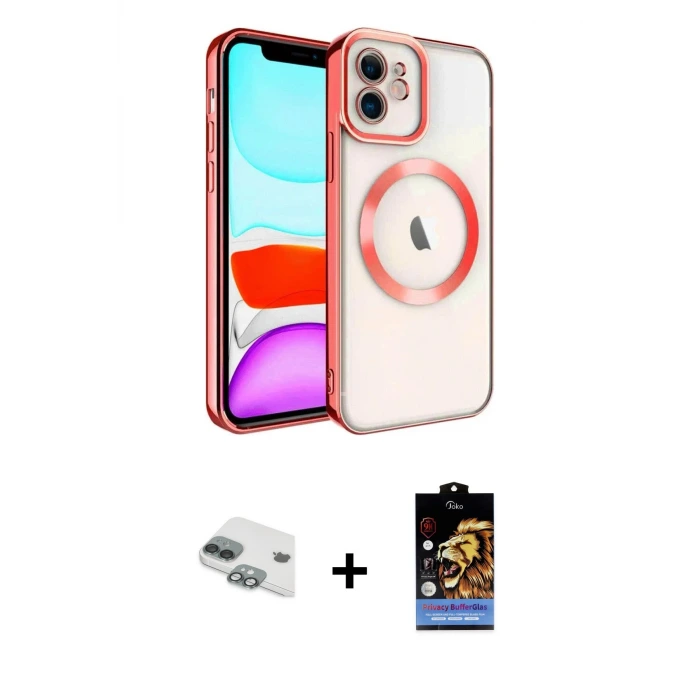 ieg™ iPhone 11 Kılıf Nova Işık Özel Seri - Siyah Buffer Hayalet Cam Ekran Koruyucu + Pers Alüminyum Kamera Lens - YL