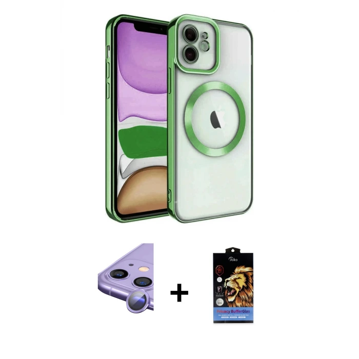 ieg™ iPhone 11 Kılıf Nova Işık Özel Seri - Siyah Buffer Hayalet Cam Ekran Koruyucu + Raze Metal Kamera Lens - MR