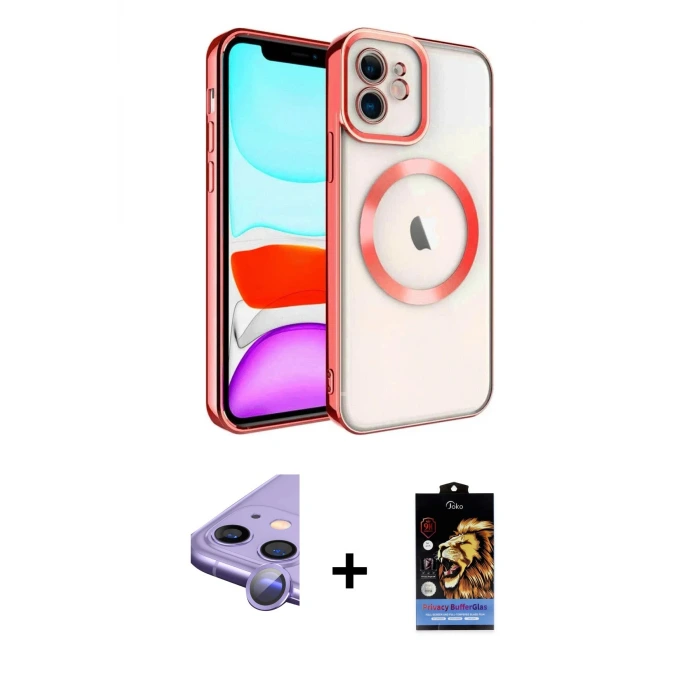 ieg™ iPhone 11 Kılıf Nova Işık Özel Seri - Siyah Buffer Hayalet Cam Ekran Koruyucu + Raze Metal Kamera Lens - MR