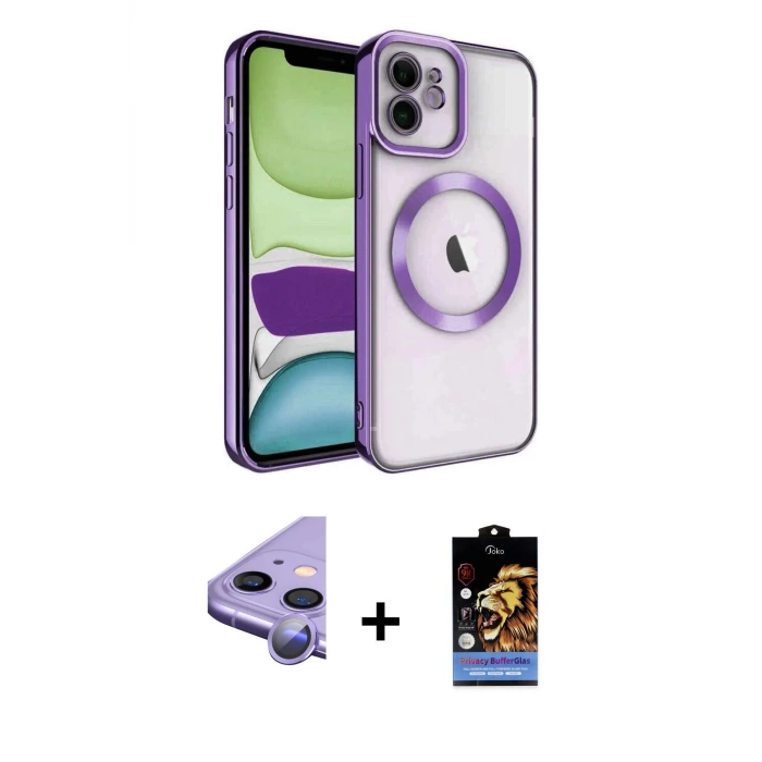 ieg™ iPhone 11 Kılıf Nova Işık Özel Seri - Siyah Buffer Hayalet Cam Ekran Koruyucu + Raze Metal Kamera Lens - MR