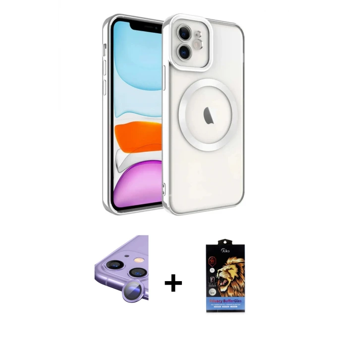 ieg™ iPhone 11 Kılıf Nova Işık Özel Seri - Siyah Buffer Hayalet Cam Ekran Koruyucu + Raze Metal Kamera Lens - MR