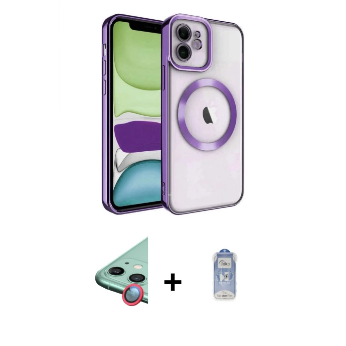 ieg™ iPhone 11 Kılıf Nova Işık Özel Seri - Siyah Joko Magic 5D Cam + Raze Metal Kamera Lens - KI