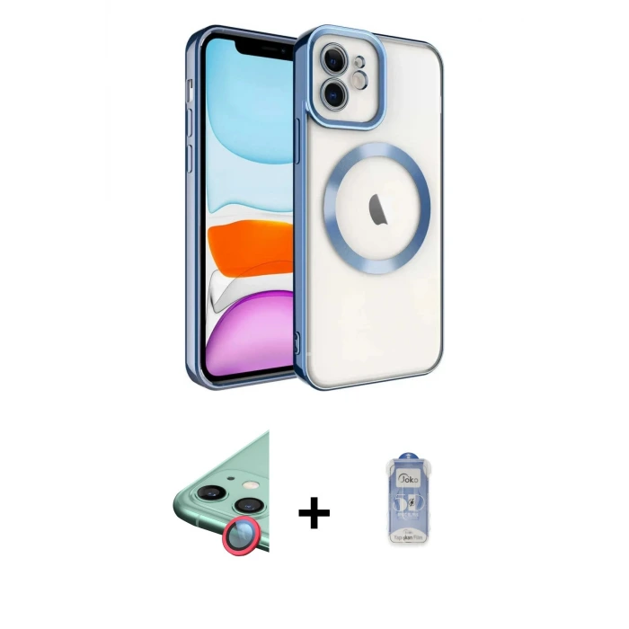 ieg™ iPhone 11 Kılıf Nova Işık Özel Seri - Siyah Joko Magic 5D Cam + Raze Metal Kamera Lens - KI