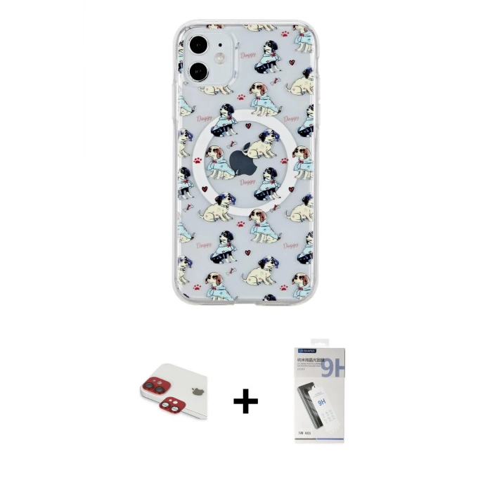 ieg™ iPhone 11 Kılıf Pusula Form - Şeffaf Uv Polymer Nano Ekran Koruyucu + Pers Alüminyum Kamera Lens - KI
