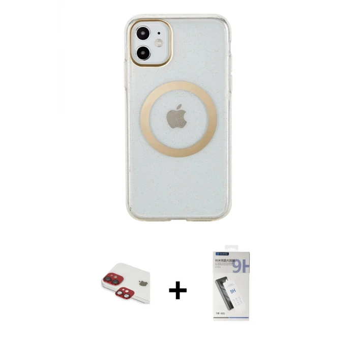 ieg™ iPhone 11 Kılıf Pusula Form - Şeffaf Uv Polymer Nano Ekran Koruyucu + Pers Alüminyum Kamera Lens - KI
