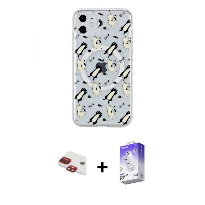 ieg™ iPhone 11 Kılıf Pusula Form - Siyah Bilvis 5in1 3D Magic Cam Ekran Koruyucu + Pers Alüminyum Kamera Lens - KI