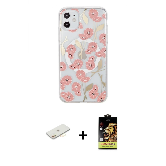 ieg™ iPhone 11 Kılıf Pusula Form - Siyah Buffer Cam Ekran Koruyucu + Renkli Kamera Lens Koruma Cam - SI