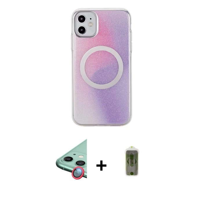 ieg™ iPhone 11 Kılıf Pusula Form - Siyah Joko Magic 5D Hayalet Cam + Raze Metal Kamera Lens - KI
