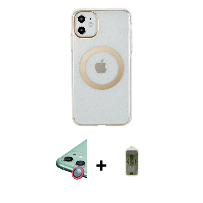 ieg™ iPhone 11 Kılıf Pusula Form - Siyah Joko Magic 5D Hayalet Cam + Raze Metal Kamera Lens - KI