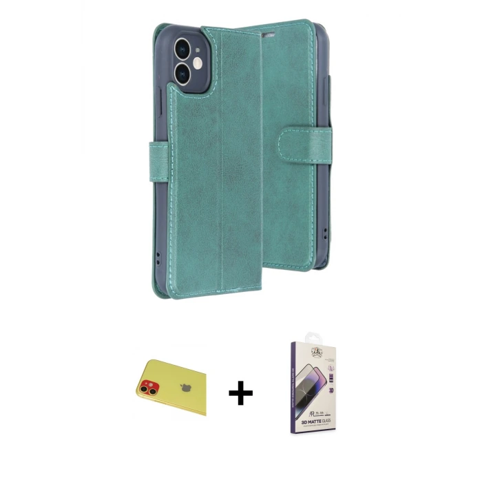 ieg™ iPhone 11 Kılıf Siluet Işık Serisi - Siyah Bilvis 3D Mat Cam Ekran Koruyucu + Rainbow Kamera Lens Koruma Cam - KI