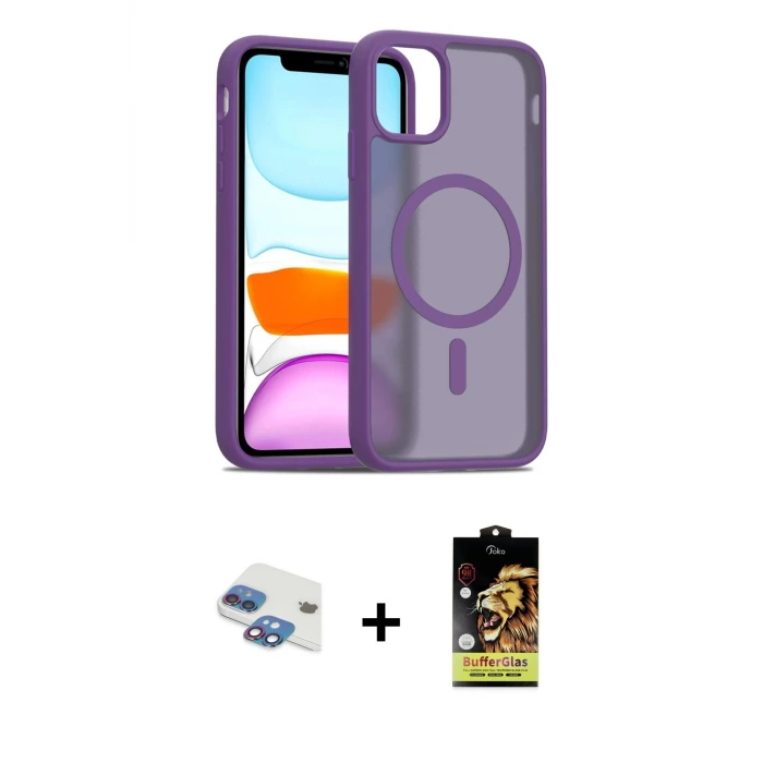 ieg™ iPhone 11 Kılıf Siluet Minimal Prime - Siyah Buffer Cam Ekran Koruyucu + Pers Alüminyum Kamera Lens - GI