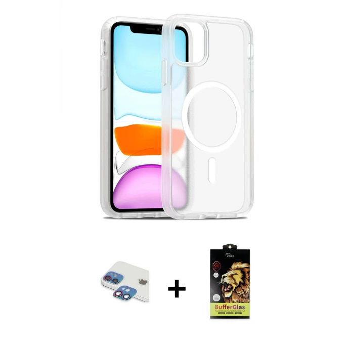 ieg™ iPhone 11 Kılıf Siluet Minimal Prime - Siyah Buffer Cam Ekran Koruyucu + Pers Alüminyum Kamera Lens - GI