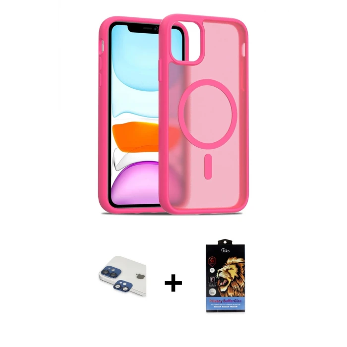 ieg™ iPhone 11 Kılıf Siluet Minimal Prime - Siyah Buffer Hayalet Cam Ekran Koruyucu + Pers Alüminyum Kamera Lens - LT