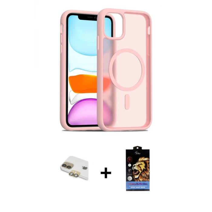 ieg™ iPhone 11 Kılıf Siluet Minimal Prime - Siyah Buffer Hayalet Cam Ekran Koruyucu + Pers Alüminyum Kamera Lens - GD