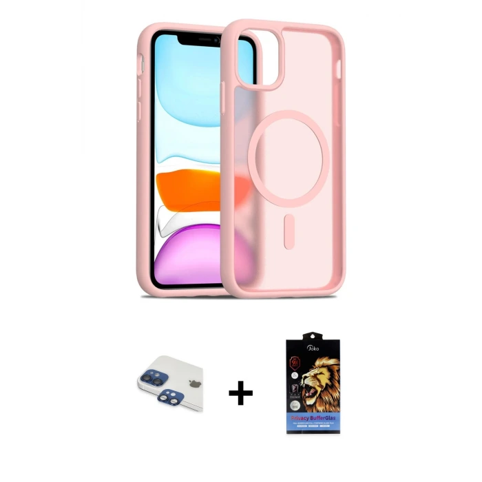 ieg™ iPhone 11 Kılıf Siluet Minimal Prime - Siyah Buffer Hayalet Cam Ekran Koruyucu + Pers Alüminyum Kamera Lens - LT