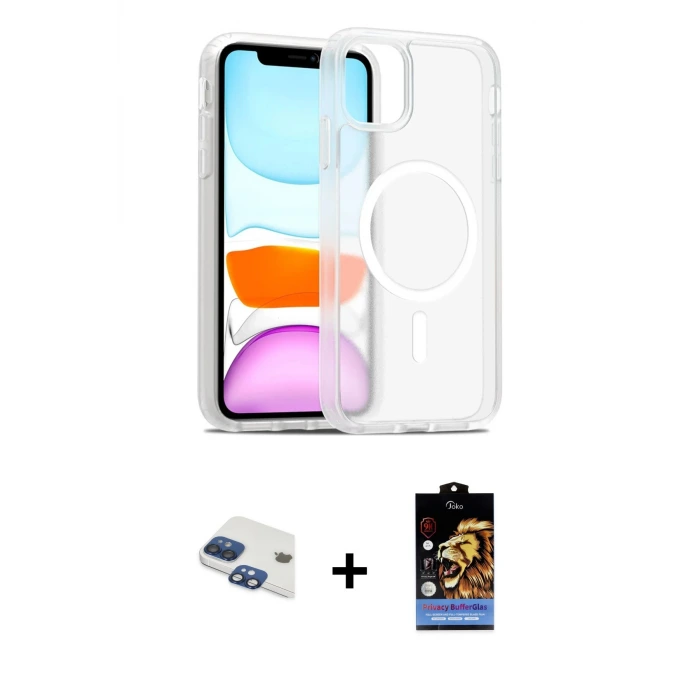 ieg™ iPhone 11 Kılıf Siluet Minimal Prime - Siyah Buffer Hayalet Cam Ekran Koruyucu + Pers Alüminyum Kamera Lens - LT