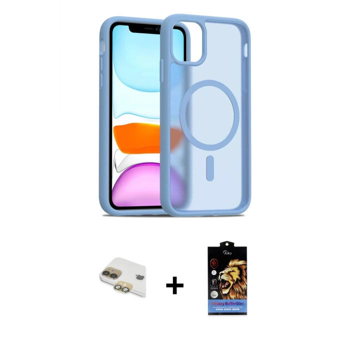 ieg™ iPhone 11 Kılıf Siluet Minimal Prime - Siyah Buffer Hayalet Cam Ekran Koruyucu + Pers Alüminyum Kamera Lens - GD
