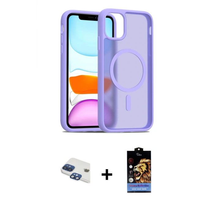 ieg™ iPhone 11 Kılıf Siluet Minimal Prime - Siyah Buffer Hayalet Cam Ekran Koruyucu + Pers Alüminyum Kamera Lens - LT