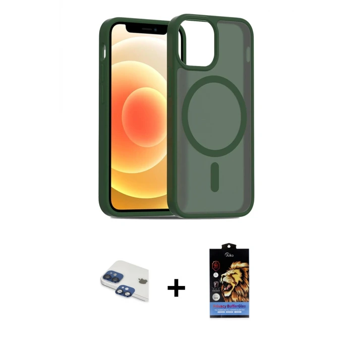 ieg™ iPhone 11 Kılıf Siluet Minimal Prime - Siyah Buffer Hayalet Cam Ekran Koruyucu + Pers Alüminyum Kamera Lens - LT