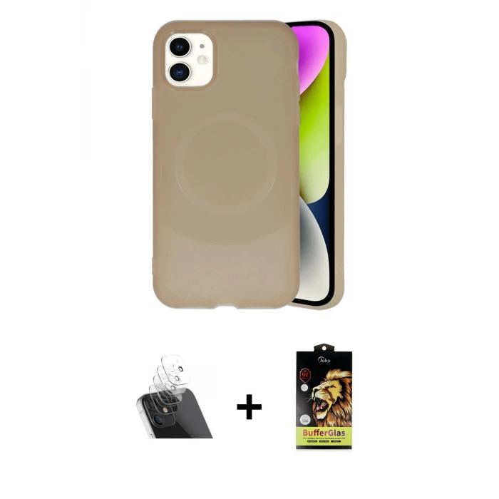 ieg™ iPhone 11 Kılıf Ufuk Serisi - Siyah Buffer Cam Ekran Koruyucu + Kamera Lens Koruma Cam - SF