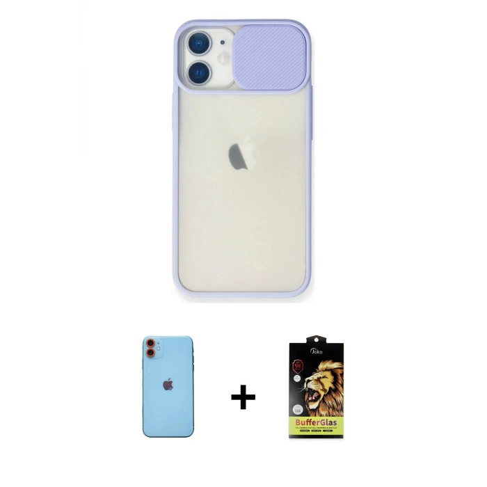 ieg™ iPhone 11 Kılıf Vadi Çizgi - Siyah Buffer Cam Ekran Koruyucu + Neon Fosforlu Kamera Lens - TU