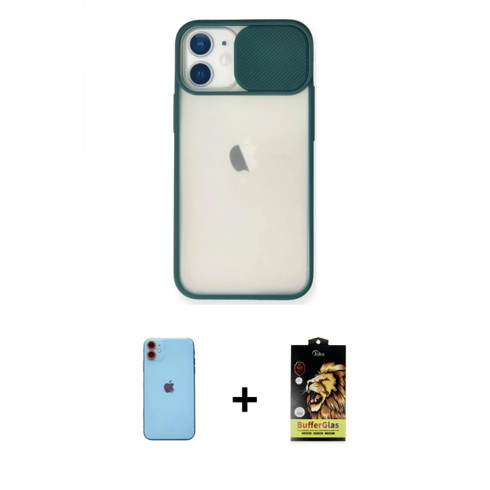 ieg™ iPhone 11 Kılıf Vadi Çizgi - Siyah Buffer Cam Ekran Koruyucu + Neon Fosforlu Kamera Lens - TU