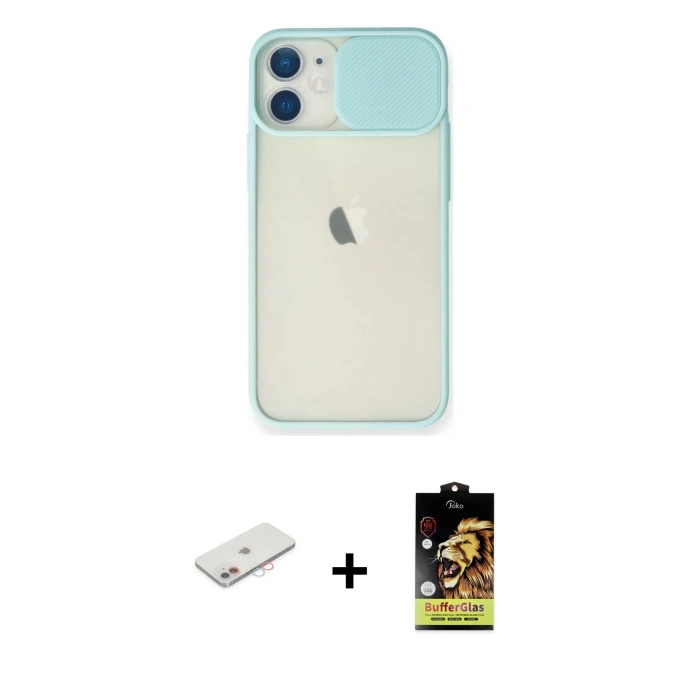 ieg™ iPhone 11 Kılıf Vadi Çizgi - Siyah Buffer Cam Ekran Koruyucu + Renkli Kamera Lens Koruma Cam - PE