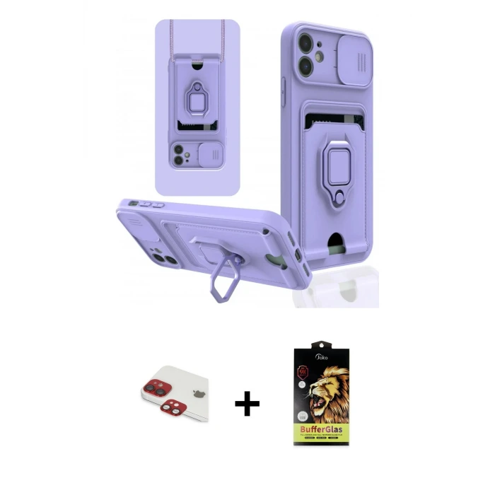 ieg™ iPhone 11 Kılıf Vadi Form Prime - Siyah Buffer Cam Ekran Koruyucu + Pers Alüminyum Kamera Lens - KI