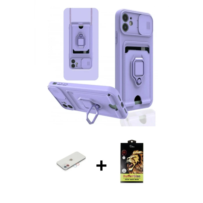ieg™ iPhone 11 Kılıf Vadi Form Prime - Siyah Buffer Cam Ekran Koruyucu + Renkli Kamera Lens Koruma Cam - PE
