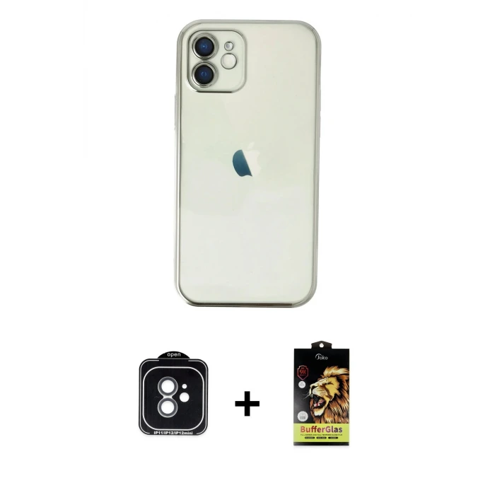ieg™ iPhone 11 Kılıf Vadi Minimal - Siyah Buffer Cam Ekran Koruyucu + PVD Metal Kamera Lens - YL