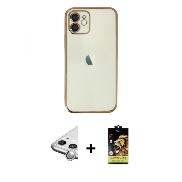 ieg™ iPhone 11 Kılıf Vadi Minimal - Siyah Buffer Cam Ekran Koruyucu + Raze Metal Kamera Lens - GS