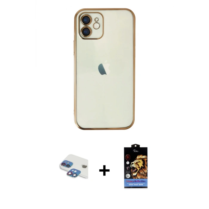 ieg™ iPhone 11 Kılıf Vadi Minimal - Siyah Buffer Hayalet Cam Ekran Koruyucu + Pers Alüminyum Kamera Lens - GI