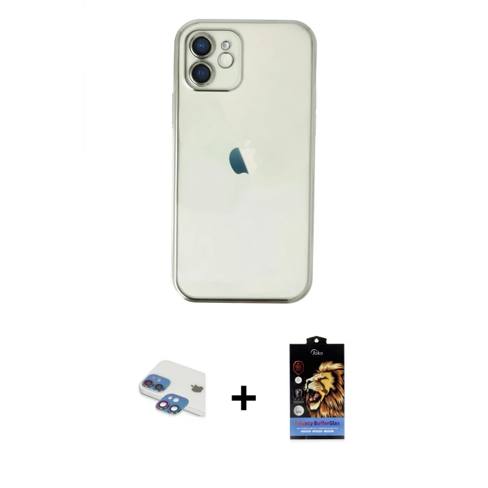ieg™ iPhone 11 Kılıf Vadi Minimal - Siyah Buffer Hayalet Cam Ekran Koruyucu + Pers Alüminyum Kamera Lens - GI
