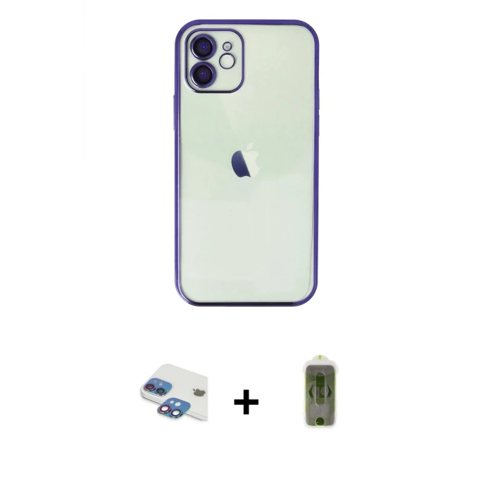 ieg™ iPhone 11 Kılıf Vadi Minimal - Siyah Joko Magic 5D Hayalet Cam + Pers Alüminyum Kamera Lens - GI