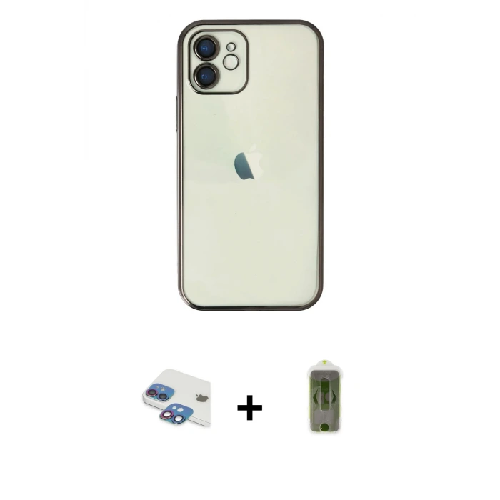 ieg™ iPhone 11 Kılıf Vadi Minimal - Siyah Joko Magic 5D Hayalet Cam + Pers Alüminyum Kamera Lens - GI