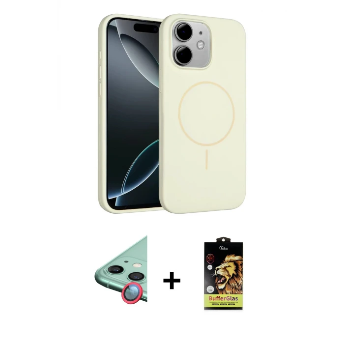 ieg™ iPhone 11 Kılıf Yankı Form Serisi - Siyah Buffer Cam Ekran Koruyucu + Raze Metal Kamera Lens - KI