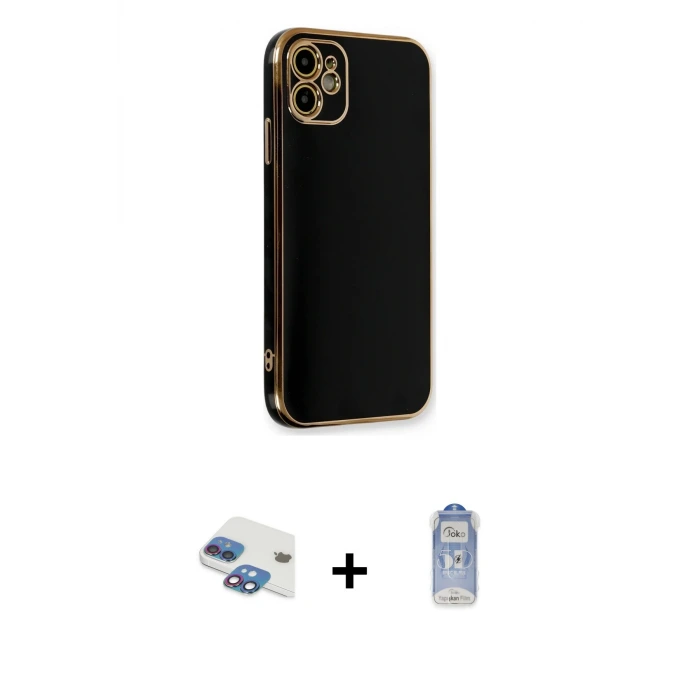 ieg™ iPhone 11 Kılıf Yankı Serisi - Siyah Joko Magic 5D Cam + Pers Alüminyum Kamera Lens - GI