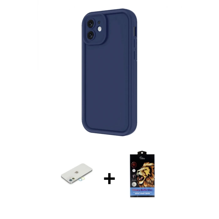 ieg™ iPhone 11 Kılıf Yankı Yansıma Özel Seri - Siyah Buffer Hayalet Cam Ekran Koruyucu + Renkli Kamera Lens Koruma Cam - SI