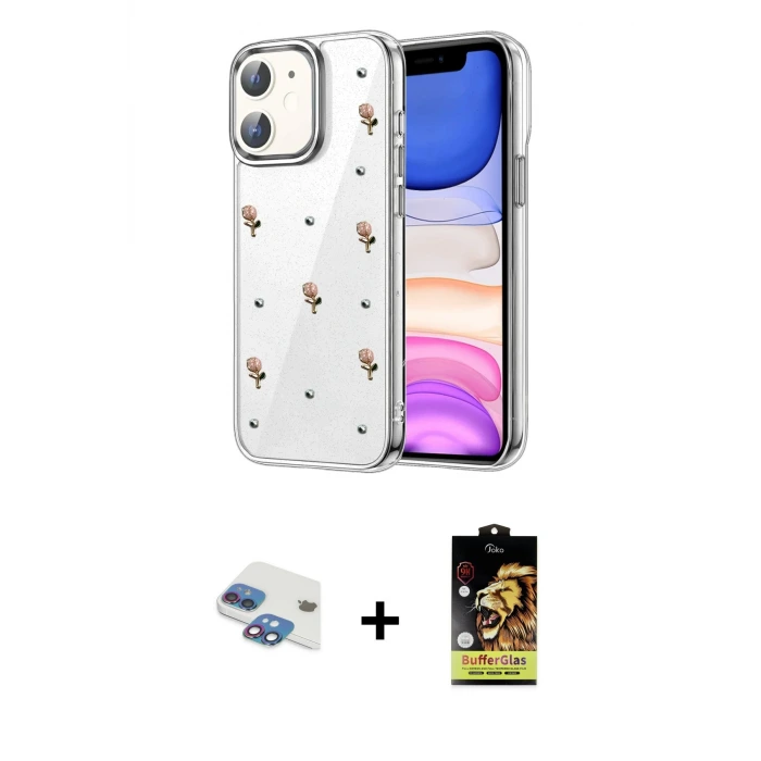 ieg™ iPhone 11 Kılıf Yörünge Form - Siyah Buffer Cam Ekran Koruyucu + Pers Alüminyum Kamera Lens - GI