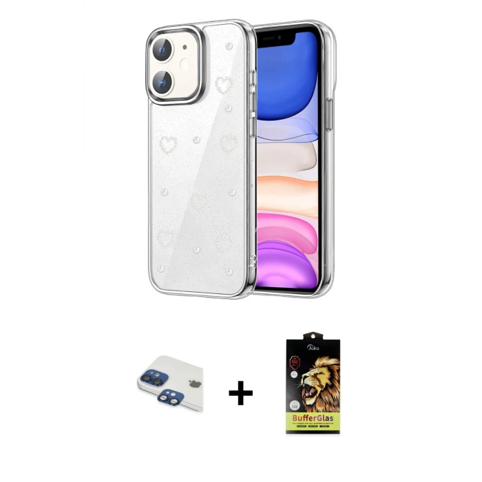 ieg™ iPhone 11 Kılıf Yörünge Form - Siyah Buffer Cam Ekran Koruyucu + Pers Alüminyum Kamera Lens - LT