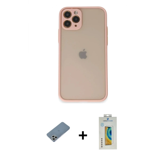 ieg™ iPhone 11 Pro Kılıf Ahenk Çizgi Serisi - Siyah Polymer Nano Ekran Koruyucu + Shine Kamera Lens Koruma Cam - GS