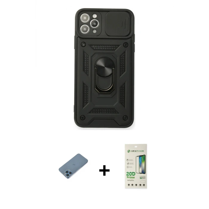 ieg™ iPhone 11 Pro Kılıf Ahenk Klasik - Siyah 20D Premium Cam Ekran Koruyucu + Shine Kamera Lens Koruma Cam - MI