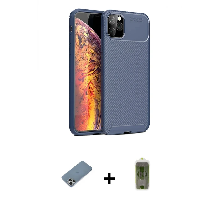 ieg™ iPhone 11 Pro Kılıf Eksen Form Prime - Siyah Joko Magic 5D Hayalet Cam + Shine Kamera Lens Koruma Cam - GS