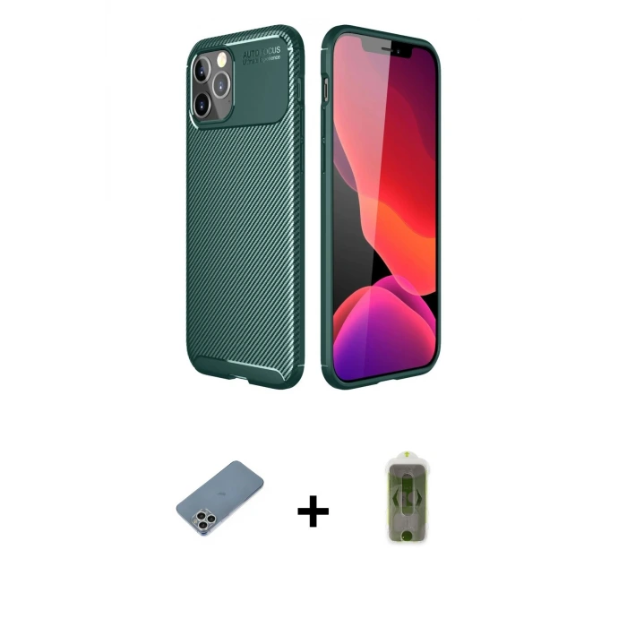 ieg™ iPhone 11 Pro Kılıf Eksen Form Prime - Siyah Joko Magic 5D Hayalet Cam + Shine Kamera Lens Koruma Cam - GS